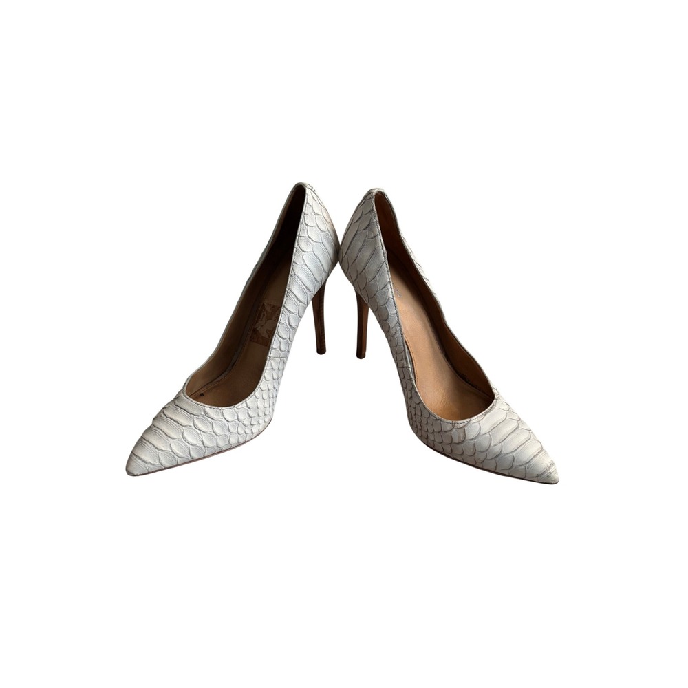 Coach Womens Snakeskin Embossed Leather Pointed Toe Pumps Grey White Size 10B